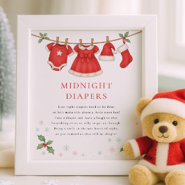 Jul Klädstreck Midnatt Blöja Baby Shower Poster