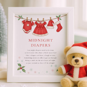 Jul Klädstreck Midnatt Blöja Baby Shower Poster