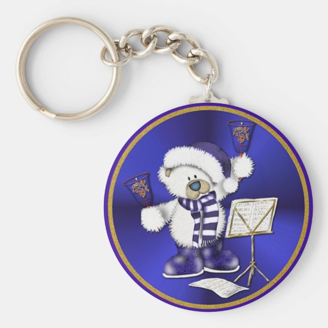 Jul Klockor Bear Blue och Guld Nyckelring (Framsidan)