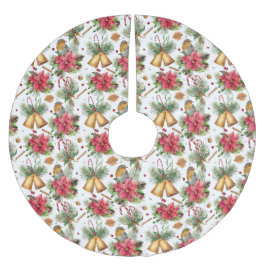 Jul Klockor, fåglar och Poinsettias Julgransmatta Borstad Polyester