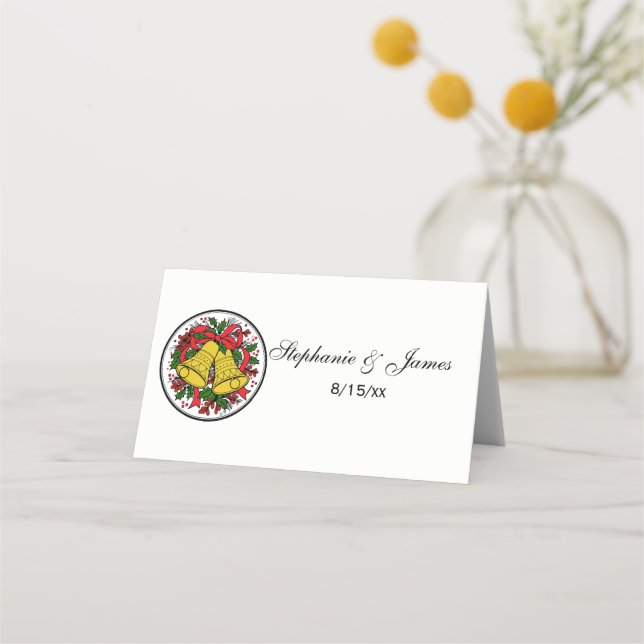 Jul Klockor Holly Red Ribbon Placeringskort (Framsida)