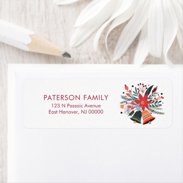 Jul Klockor och Blommor Returadress Etikett (Insitu)