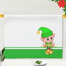 Jul Klockor och Cute Elf på Grönt och vit Kökshandduk
