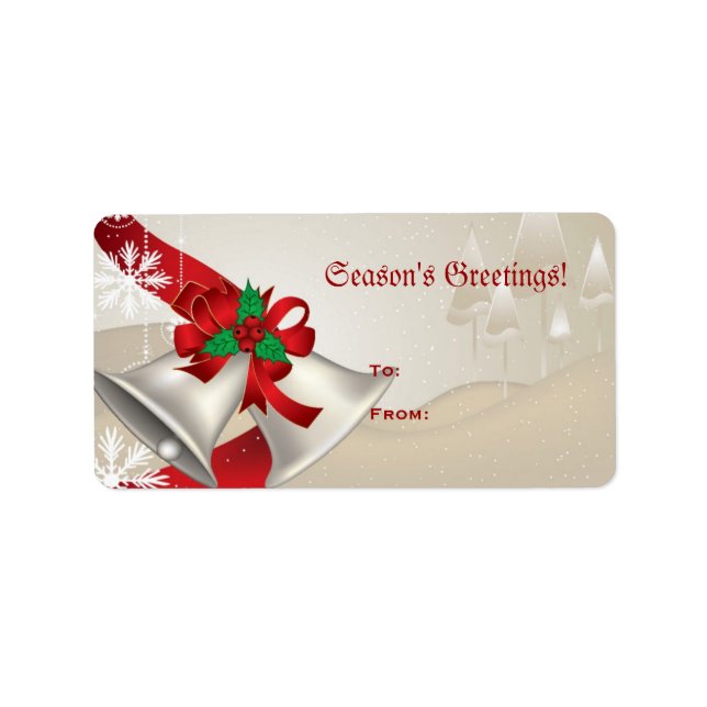 Jul Klockor och Rosett band på Beige-etiketten Adressetikett (Framsidan)