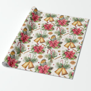 Jul-klockor, poinsettia, robin, candy cane presentpapper