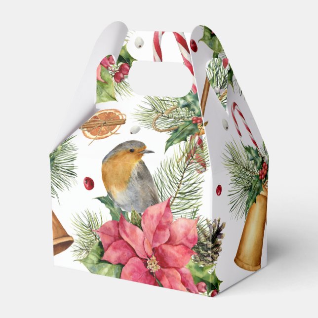 Jul klockor, poinsettia, robin, polkagrisar presentaskar (Framsidan Sidan)