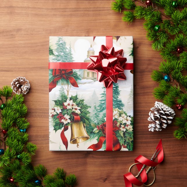 Jul Klockor Ribbon Poinsettia Flower Presentpapper (Julgåva)