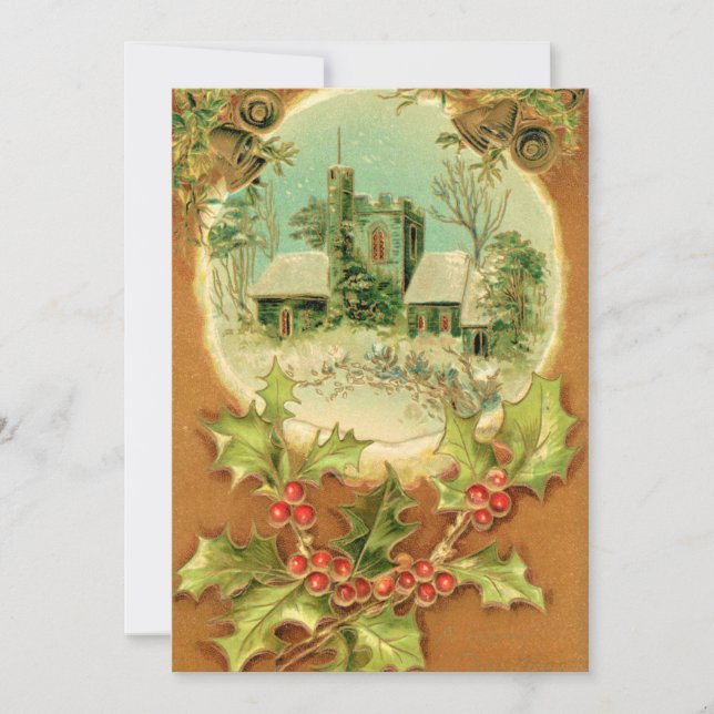 Jul klockor ringer i kyrkokortet julkort (Framsida)