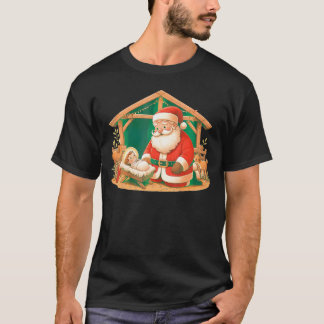 Jul Kneeling Jultomten med Baby Jesus T Shirt