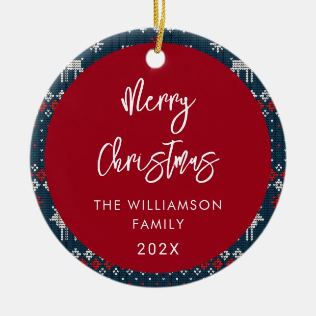 Jul Knjuten Mönster Festive Nordic Family Julgransprydnad Keramik (Framsidan)