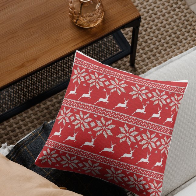 Jul Knzed Mönster Dekorativ kudde (Christmas Knitted Pattern Throw Pillow)