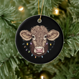 Jul Ko Älskare Ljus Gård Bonde Xmas Julgransprydnad Keramik