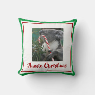Jul Koala med Candy cane i Eucalyptus Träd Kudde