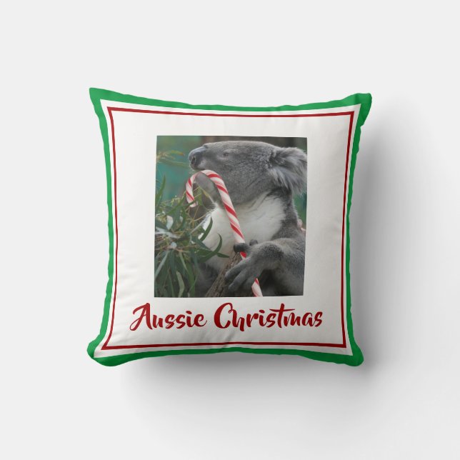 Jul Koala med Candy cane i Eucalyptus Träd Kudde (Framsida)