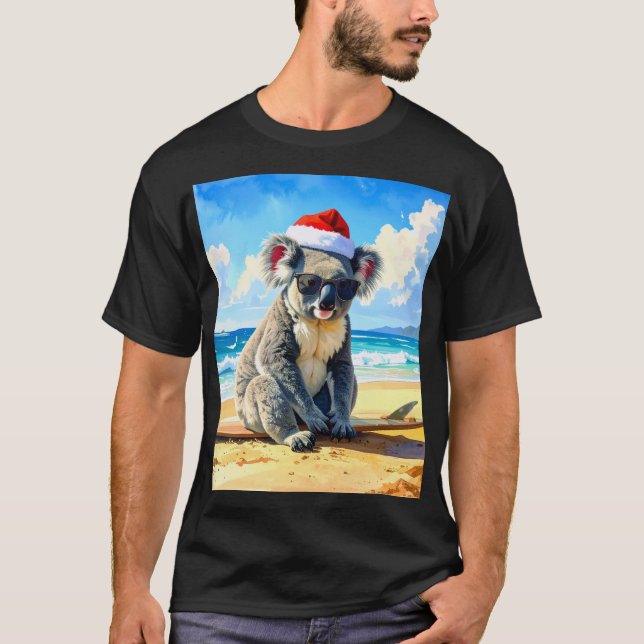 Jul Koala Tomat hat på den soliga sandstranden T Shirt (Framsida)