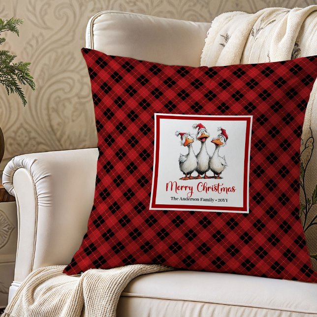 Jul Konstig Gås Tecknad Kudd Art Kudde (Christmas Quirky Goose Cartoon Throw Pillow Art)