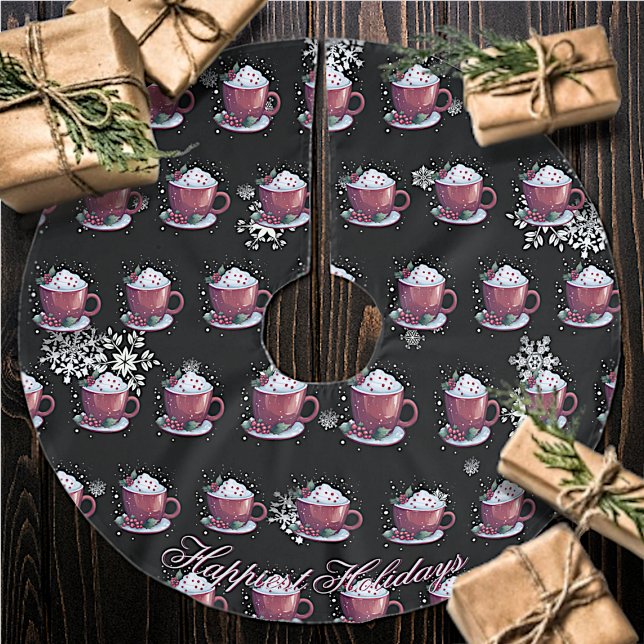 Jul Kopp i Hett Chocolate Julgransmatta Borstad Polyester (Christmas cup of Hot Chocolate Tree Skirt)