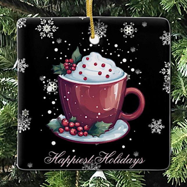 Jul Kopp i Hett Chocolate Julgransprydnad Keramik (Christmas Cup of Hot Chocolate Ceramic Holiday Ornament)