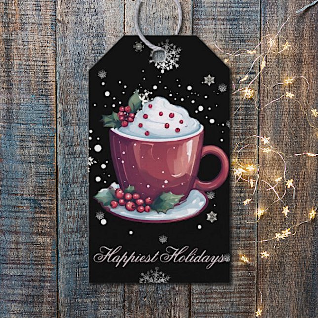 Jul Kopp i Hett Chocolate Presentetikett (Christmas Cup of Hot Chocolate Gift Tags)