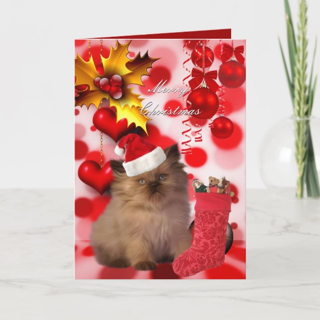 Jul Kort Xmas Katt Hatt Hjärtan (Framsida)