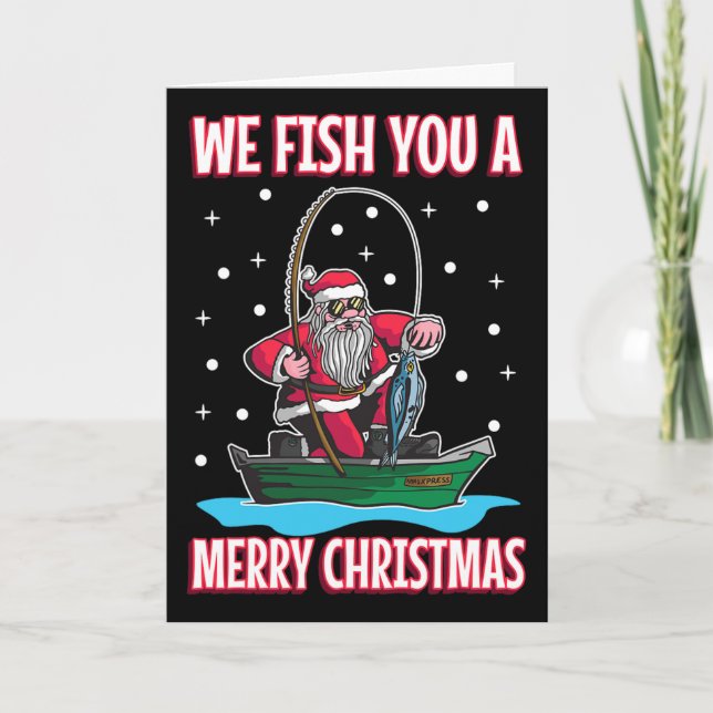 Jul kostym fiskare fiske rolig cool tomte kort (Framsida)