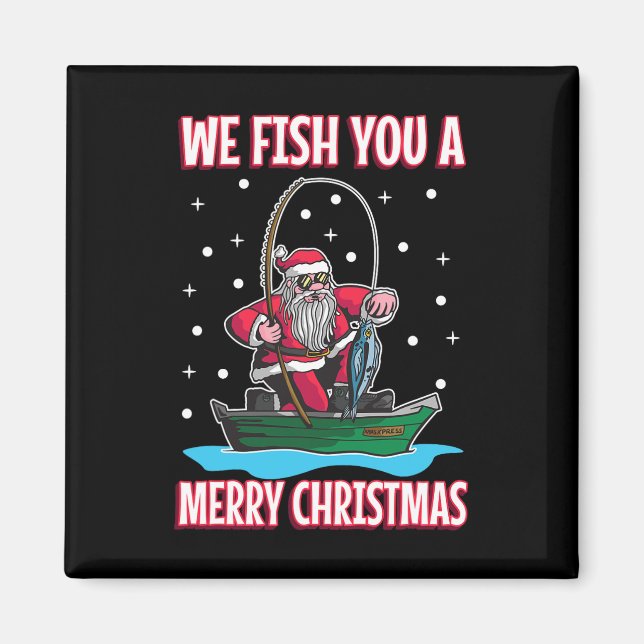 Jul kostym fiskare fiske rolig cool tomte magnet (Framsidan)
