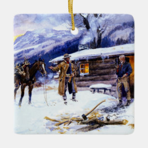 "Jul Kött" av Charles M Russell Julgransprydnad Keramik