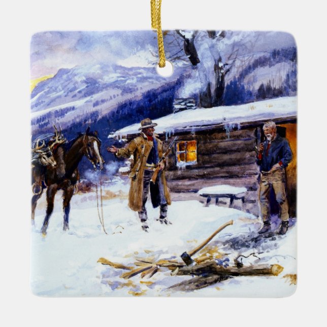 "Jul Kött" av Charles M Russell Julgransprydnad Keramik (Framsida)