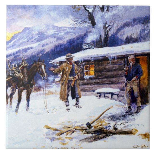 "Jul Kött" av Charles M Russell Kakelplatta (Framsidan)