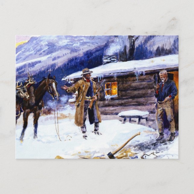 "jul Kött" av Charles M Russell Vykort (Framsida)