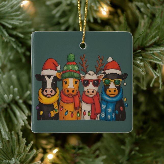 Jul Kow Älskare: Jordbrukshus Farm Santa Highland Julgransprydnad Keramik (Träd)