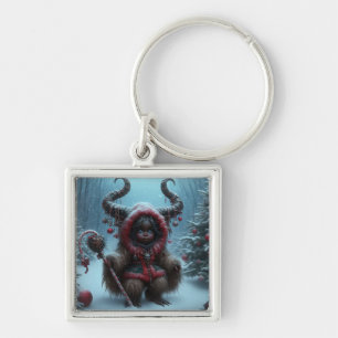 Jul Krampus Fyrkantig Silverfärgad Nyckelring