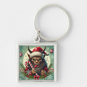 Jul Krampus Fyrkantig Silverfärgad Nyckelring