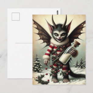Jul Krampus Kattunge med Mjölk Flaska Vykort