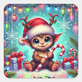 Jul Krampus Sticker Fyrkantigt Klistermärke