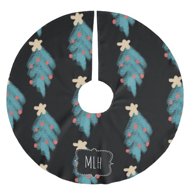 Jul Krita Klotter Träd Familjeförbokstav Julgransmatta Borstad Polyester (Framsidan)