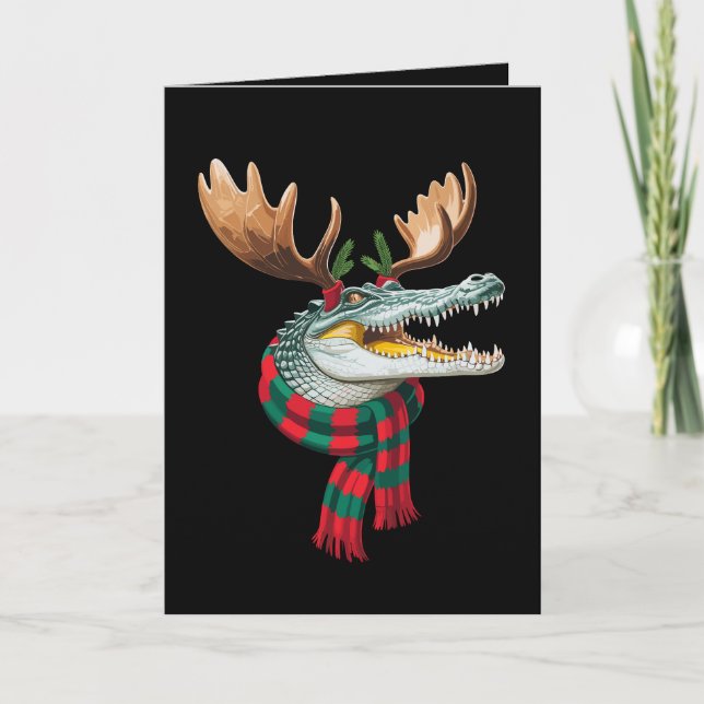 Jul krokodil renhorn halsduk högtid kort (Framsida)