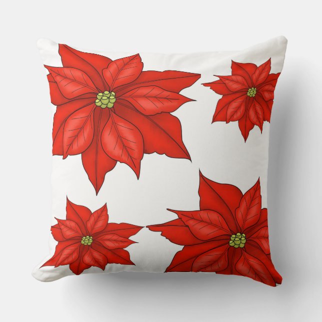 Jul Kudd-Röd Poinsettia Kudde (Framsida)