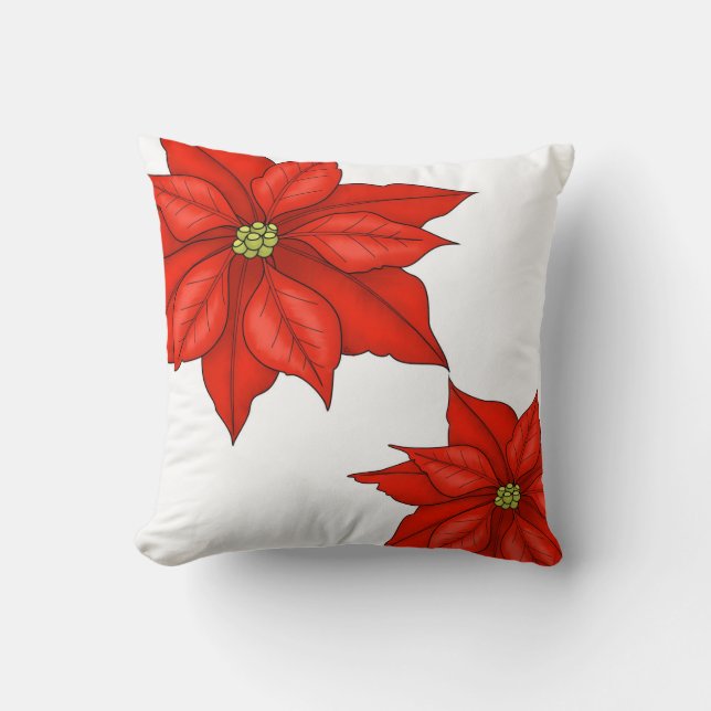 Jul Kudd-Röda Poinsettia Kudde (Framsida)