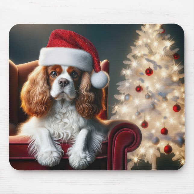 Jul Kung Charles Spaniel På En Röd Stol Musmatta (Framsidan)