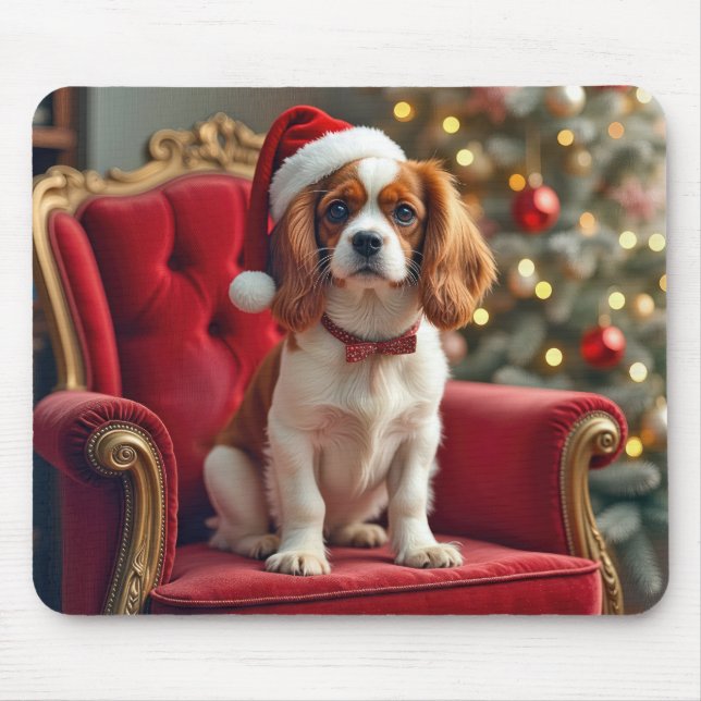Jul Kung Charles Spaniel På En Röd Stol Musmatta (Framsidan)