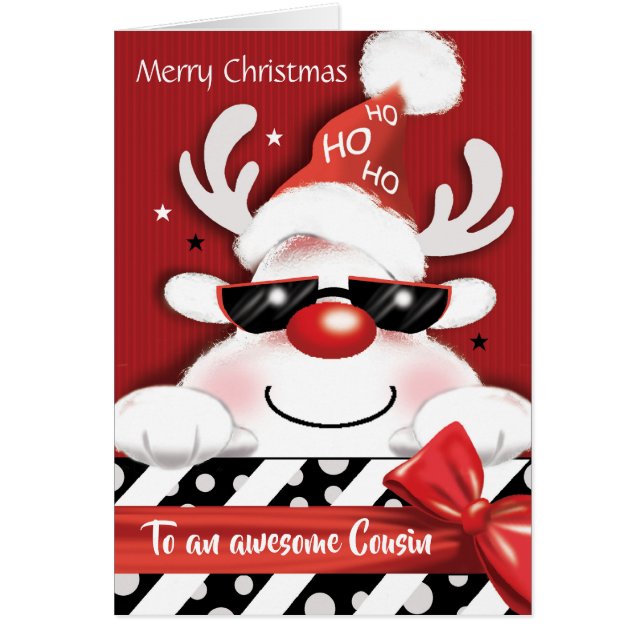 Jul kusin, rolig ren, Ho, Ho, Ho, Hälsningskort (Framsidan)