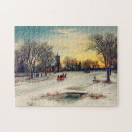 Jul Kväll 1885 W C Bauer Sleigh Ride till Church Pussel