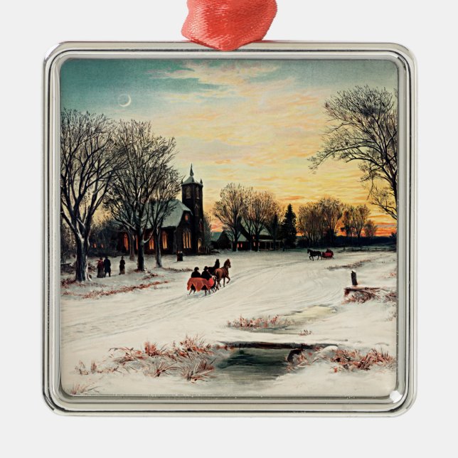 Jul Kväll, 1889, vintage, målning Julgransprydnad Metall (Framsidan)