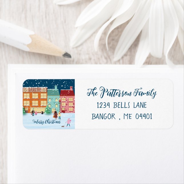 Jul Kväll i Returetiketter i stadsfamiljen Returadress Etikett (Insitu)