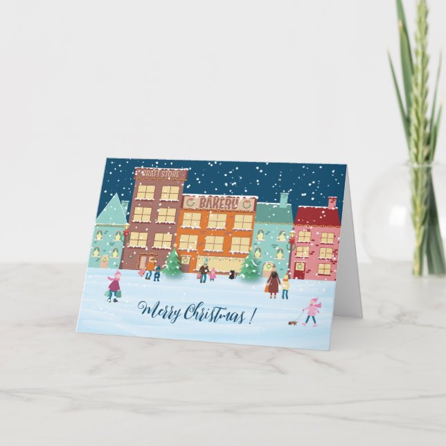 Jul Kväll i Town Folat Helgdag Card Helgkort (Framsida)