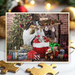 Jul Kväll med Rough Collie Family - Hor. Pussel