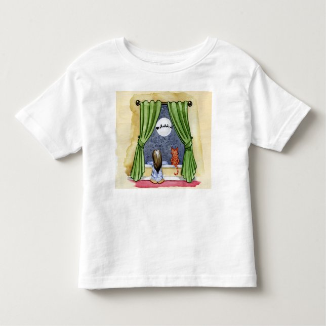 Jul Kväll Watercolor Cute Child & Kattunge T Shirt (Framsida)