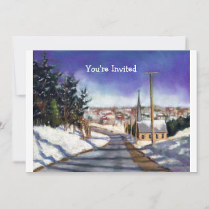 Jul kyrka i snö: Målning: Jul inbjudan