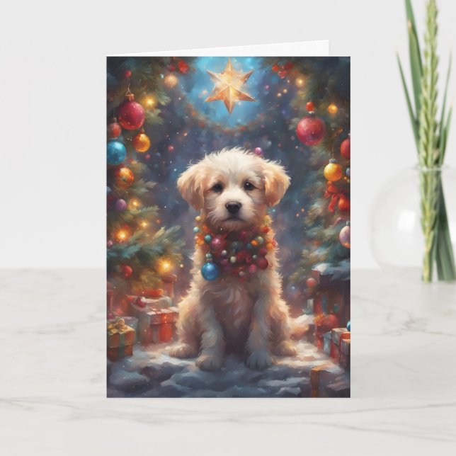 Jul - labradoodle Puppy Art-kort Helgkort (Framsida)